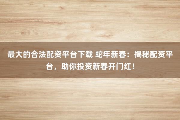 最大的合法配资平台下载 蛇年新春：揭秘配资平台，助你投资新春开门红！